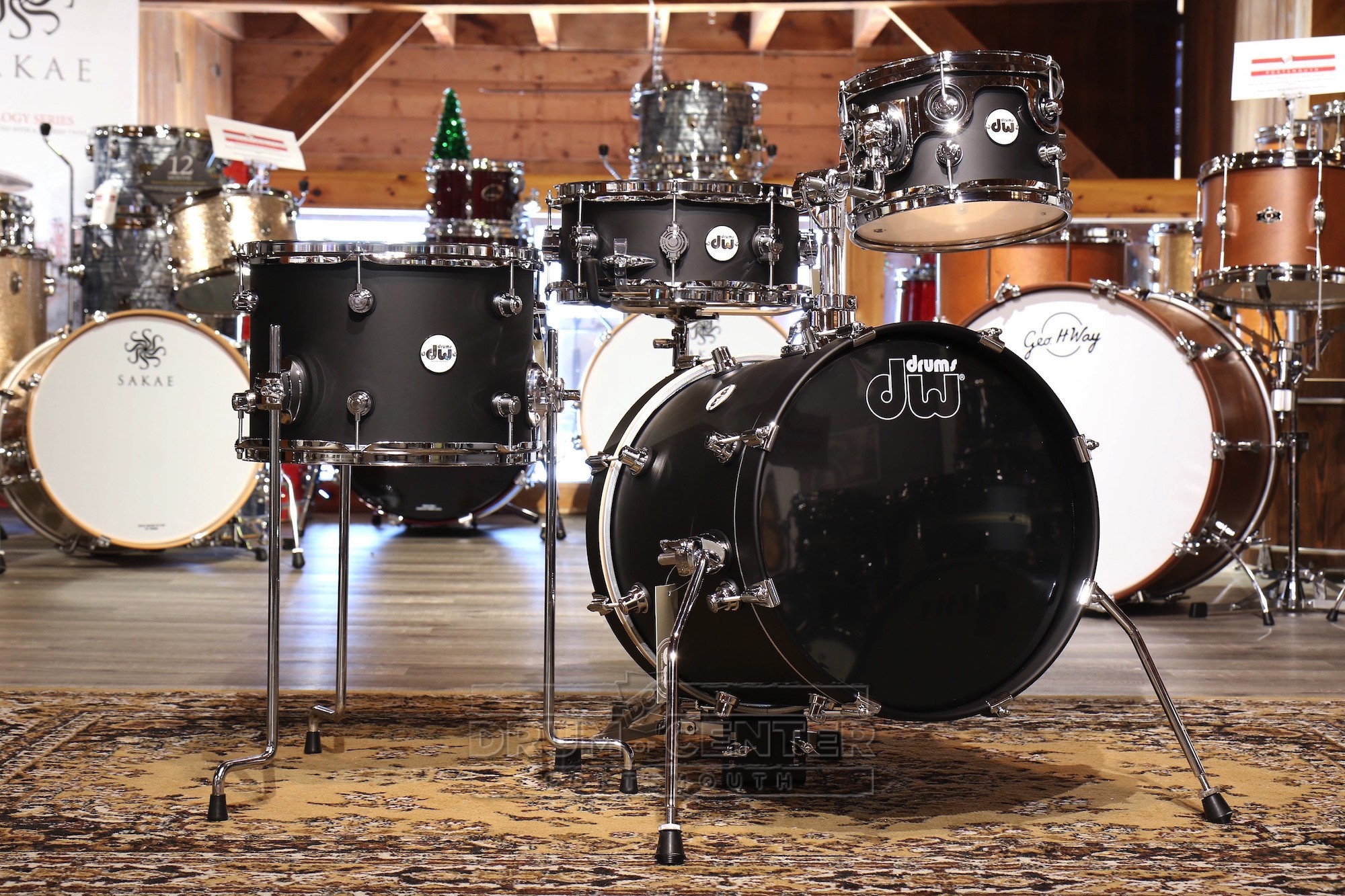 drum kit set up in store room